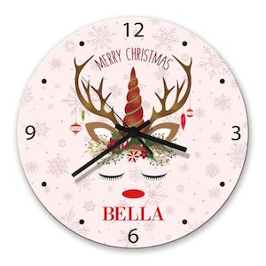 Christmas Unicorn Glass Clock