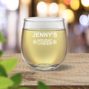 Engraved Stemless Wine Glasses: Holiday Cheer Stemless Wine Glass