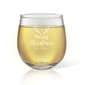Engraved Stemless Wine Glasses: Merry Christmas Star Stemless Wine Glass