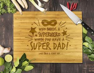 Fathers Day Bamboo Boards: Super Dad Bamboo Cutting Board 8x11