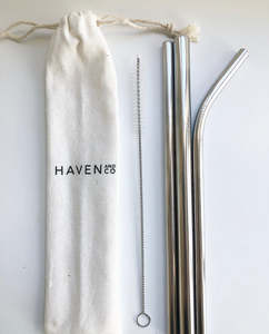 Products: Stainless steel reusable straws Haven & Co NZ