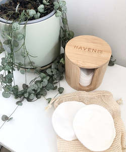 Products: Bamboo make up remover pads with storage box Haven & Co NZ