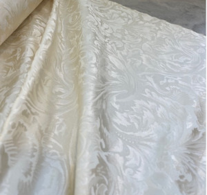 Silk Satin Sewing Fabrics: EMBOSSED CREAM BAROQUE SILK