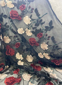 ANNABELLA SILK & COTTON EMBROIDERED ROSES ON A BLACK NYLON BASE (3m)