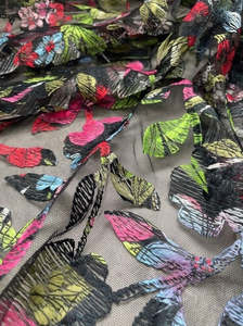 Fabric Cotton Linen Silk Wool: FIORI SILK & COTTON EMBROIDERY ON A NYLON TULLE BASE (5m Length)