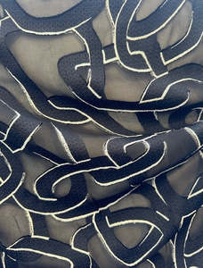 Fabric Cotton Linen Silk Wool: LINKED ACETATE & POLYESTER ON A SHEER BLACK BASE (2m Length)