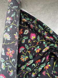 Fabric Cotton Linen Silk Wool: FIORELLA BLACK BASE 100% VISCOSE