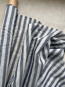 Fabric Cotton Linen Silk Wool: CAPRI ITALIAN SILK & VISCOSE IVORY & BLUE STRIPE (2.5m Length)