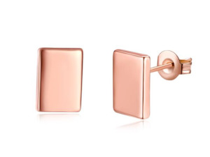 Earrings: Rose Gold Plated Rectangle Shaped Stud Earrings