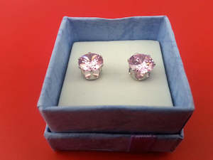 Earrings: Silver Pink Stud Earrings