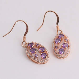 Rose Gold Plated Purple Cubic Zirconia Earrings