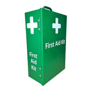 Products: Metal First Aid Box – Portrait Green Wall Mountable Medical Cabinet – Health and Safety