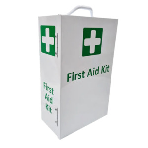 Metal First Aid Box – Portrait White Wall Mountable Medical Cabinet – Health and Safety