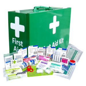 Products: Work Place First Aid Kit 1-50 Person In Metal Wall Mountable First Aid Box – Health and Safety