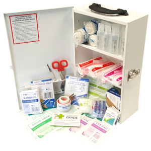 Products: White Box – Work Place First Aid Kit 1-25 Person In Metal Wall Mountable First Aid Box – Health and Safety