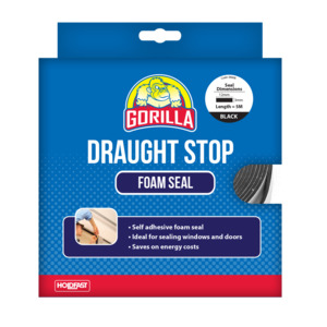 Draught Exclusion: Gorilla Draught Stop Black Foam Seal – 12mm x 3mm x 5m