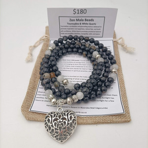 Zen Mala Beads Tourmaline & White Quartz Eduquip