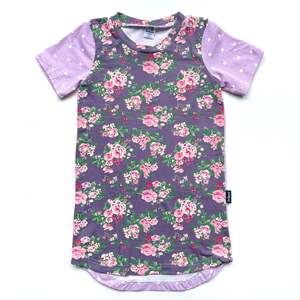 Products: T-Shirt Dress - Purple Floral - Short Sleeve