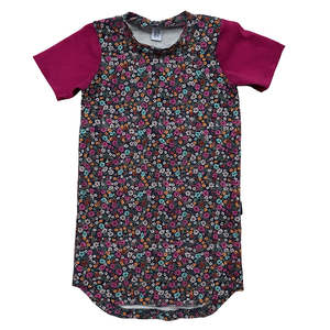 T-Shirt Dress - Navy and Plum Floral - Short Sleeve
