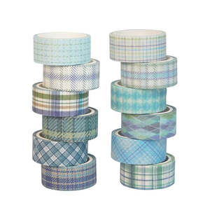 Washi Tapes: Blue Plaid Washi Tape | 12 Pack