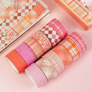 Washi Tapes: Pink and Orange Plaid Washi Tape | 12 Pack