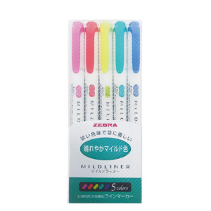 Zebra Mildliner Highlighter Green Pack | 5 Color Set WKT7-5C-HC