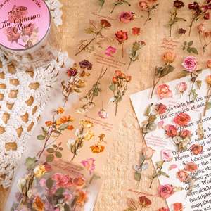 PET Tape Green Forest | Crimson Rose