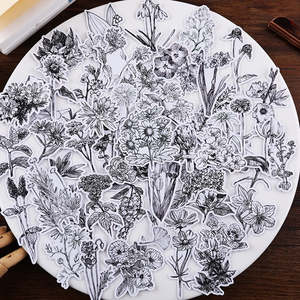 Black n White Plant Stickers 52Pcs