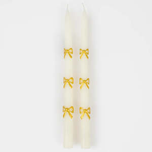Gold Bow Taper Candles