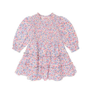 Hux Baby: Vintage Floral Puff Long Sleeve Shirred Dress
