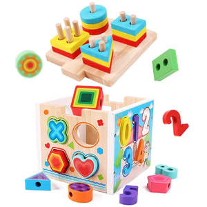 Wooden Geometry Shape Matching Cube