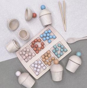 Kids Toys: Colour Sorting Beads Tray with Wooden Cups