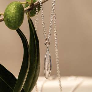 Petite Olive Leaf Pendant Necklace in Silver & Gold