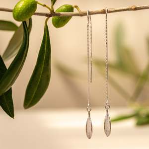 Petite Olive Leaf Threader Earrings