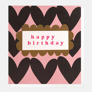 Happy Birthday Black Hearts on Pink Card
