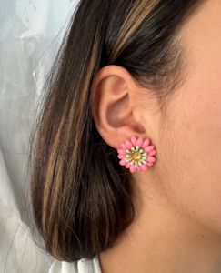 Jewellery: Camelia Puces Earring - Pink/Blue