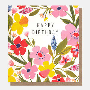 Happy Birthday Pink & Yellow Floral Card
