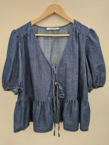 STORIES BE TOLD size 10 denim tie front top