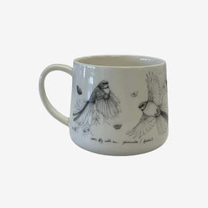 Homeware: KATY HAYWARD CUP - FLY WITH ME - PIWAIWAKA/FANTAIL