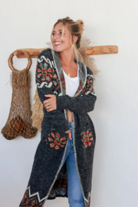 Geo Wanderer Cardi- Charcoal