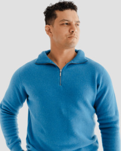 Knitwear: Quarter-Zip M - Rakaia Blue