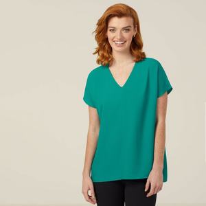 Shirts: Womens French Georgette Short Sleeve V-Neck Top