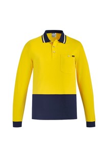 Workwear: Mens Hi Vis Cotton Long Sleeve Polo