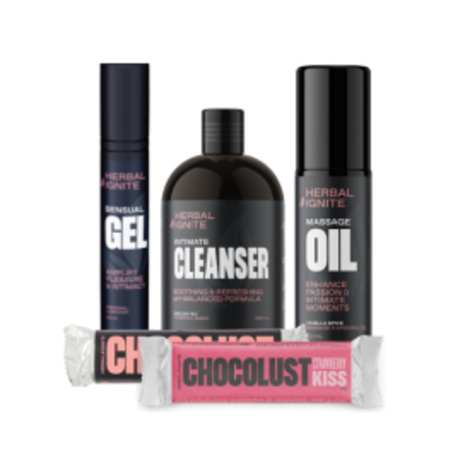 Products: Intimacy Essentials Pack – Massage Oil, Gel & Chocolust