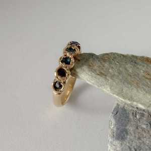 Rings: #15. Blue Sapphire Flow Five Stone Ring in 9ct Yellow Gold, Size N
