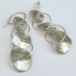 Abstract Disc Hoop Earrings #7c in Sterling Silver