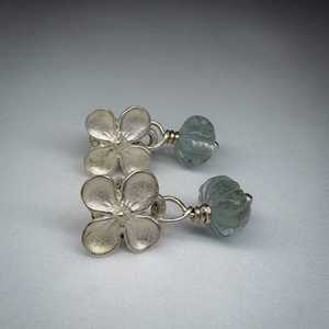 Hydrangea & Aquamarine Stud Earrings – A Botanical Bloom in Silver