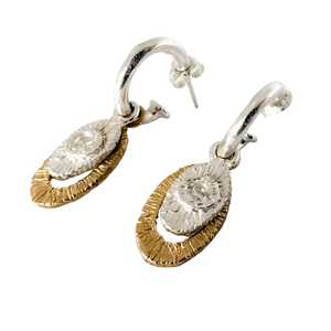 Earrings: Strata Mixed-Metal Diamond Oval Earrings – Bronze & Silver