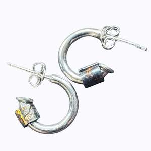 Earrings: Wrapped Hoop Earrings — 10 mm Sterling Silver Hoops with Fine Silver & Keum-Boo Beads