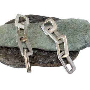 Modernist Chain Earrings No. 10 - Geometric Cutout Drop Earrings in Sterling Silver